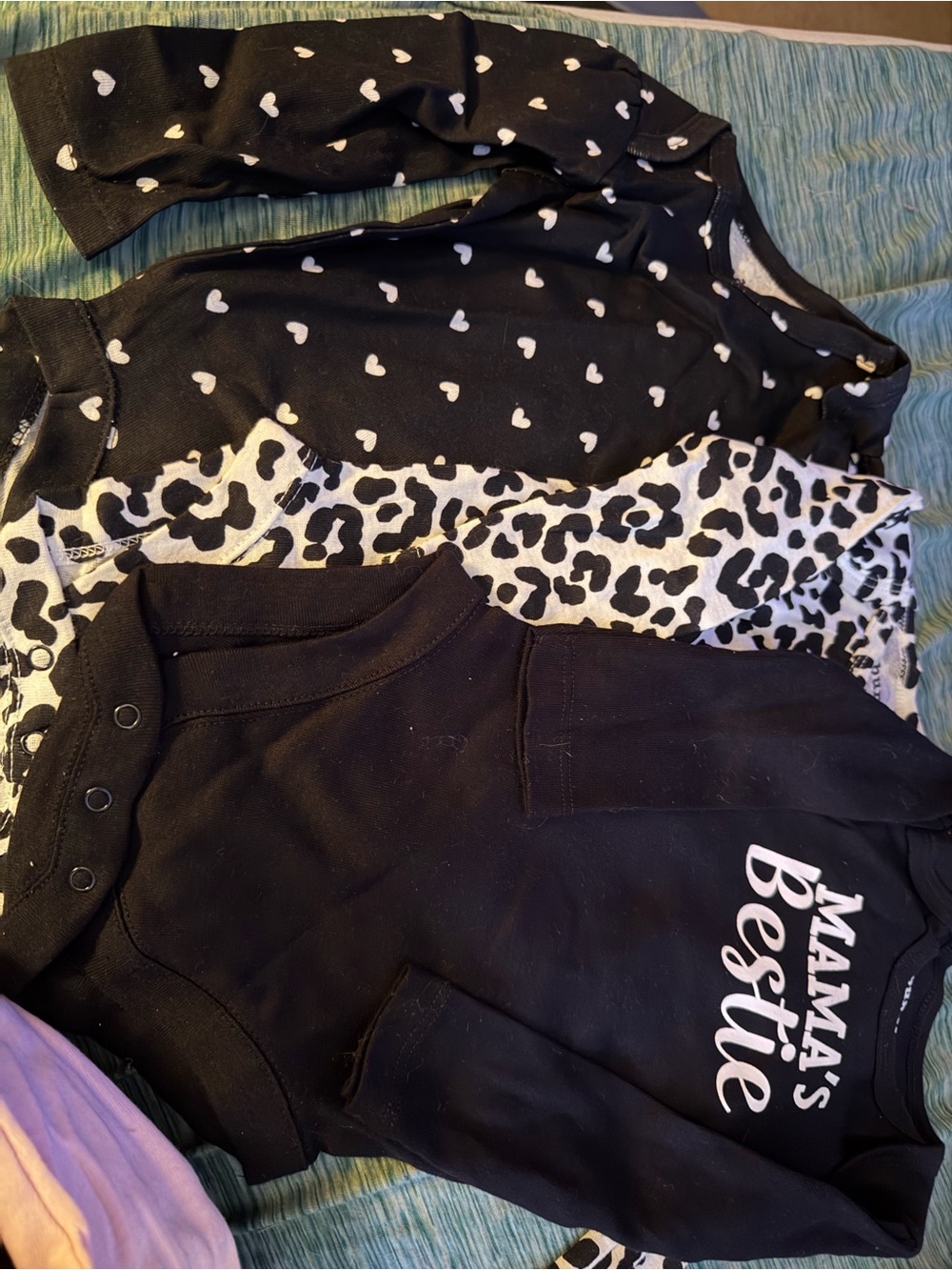 Black Baby Onesie with "Mama's Bestie" and Heart/Leopard Tops
